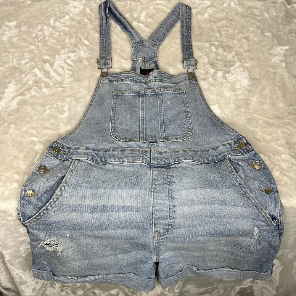NOBO Junior's Blue Rolled Cuff Stretch Cotton Denim Jean Short Overalls XXL - Picture 2 of 9